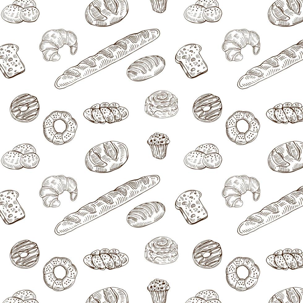 Vector bakery retro seamless pattern. Vintage Illustration. Sketch