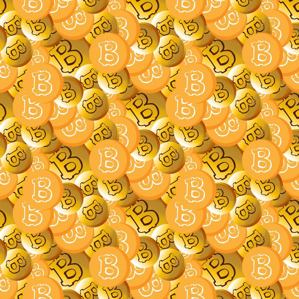 pattern from coins orange and gold bitcoins. Mining of crypto-currencies. Vector illustration.