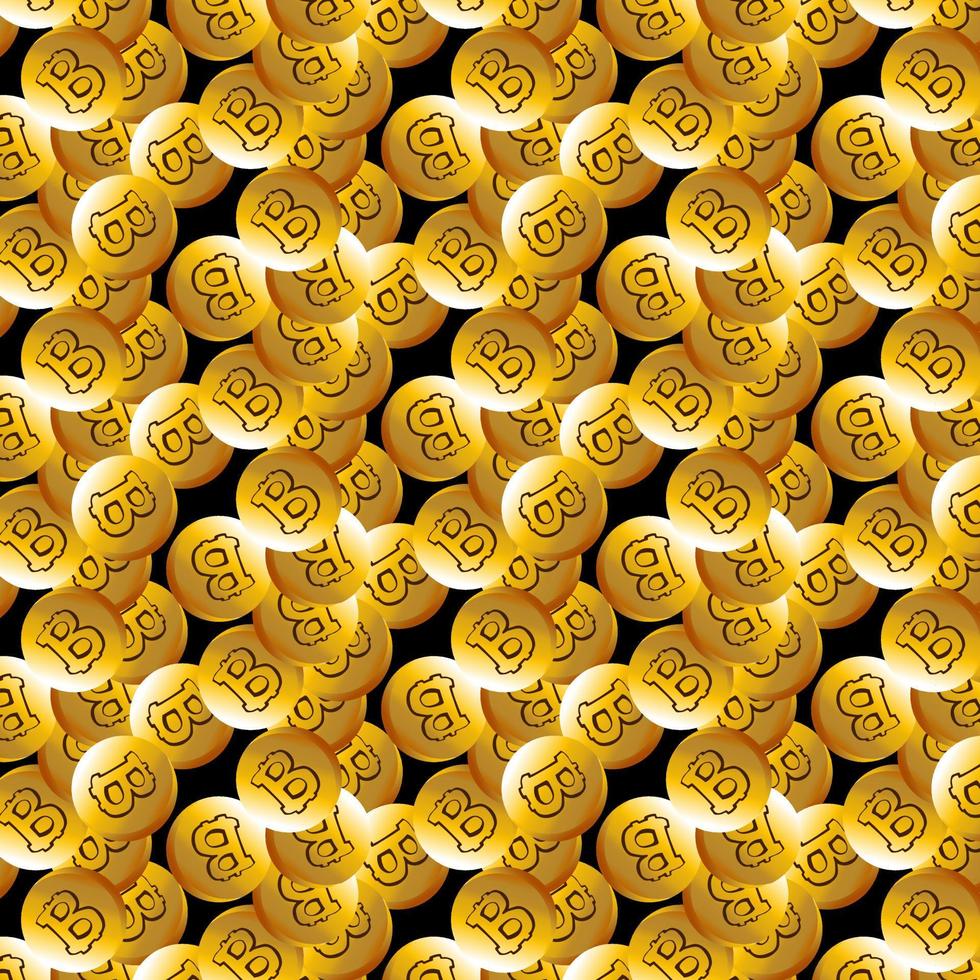 Simple pattern, gold symbols of bitcoin on black background, vector illustration