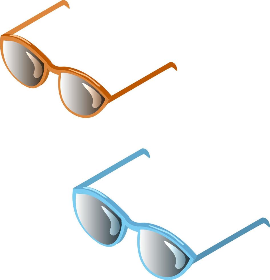 Two pairs of sunglasses, blue and orange, isolated on white background vector