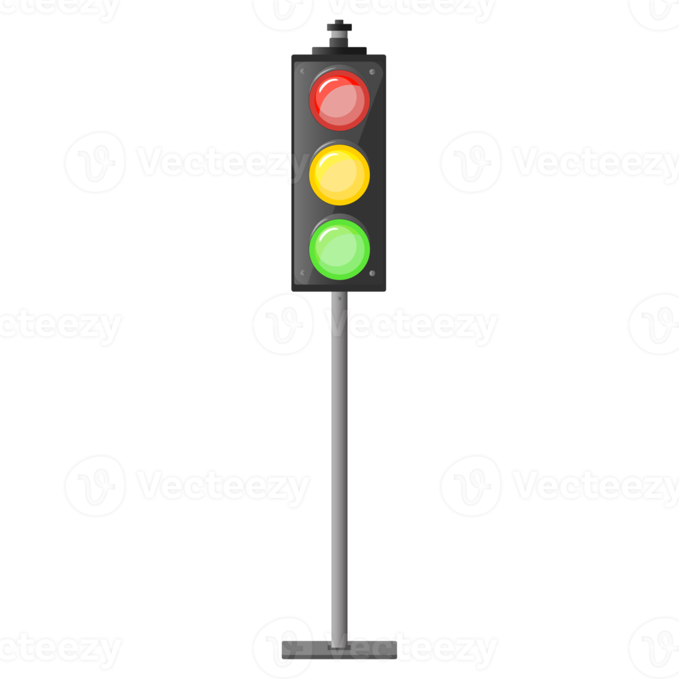 verkeer lichten post in tekenfilm stijl. rood licht bovenstaand groen en geel in tussen. kleurrijk PNG illustratie.