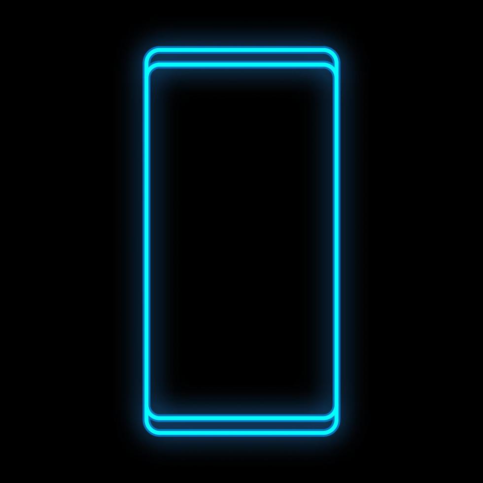 Bright luminous blue digital neon sign for marazin or workshop service center is beautiful shiny with a modern mobile phone smartphone on a black background. Vector illustration