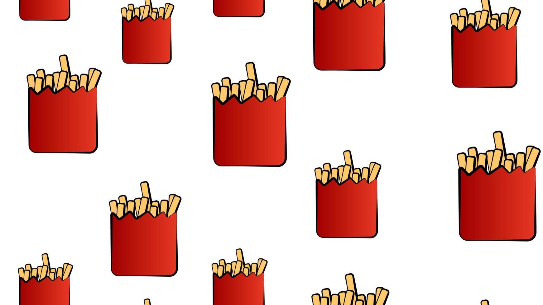 Fast food french fries seamless pattern, potato meal in paper box, container. Made in cartoon flat style. Vector illustration