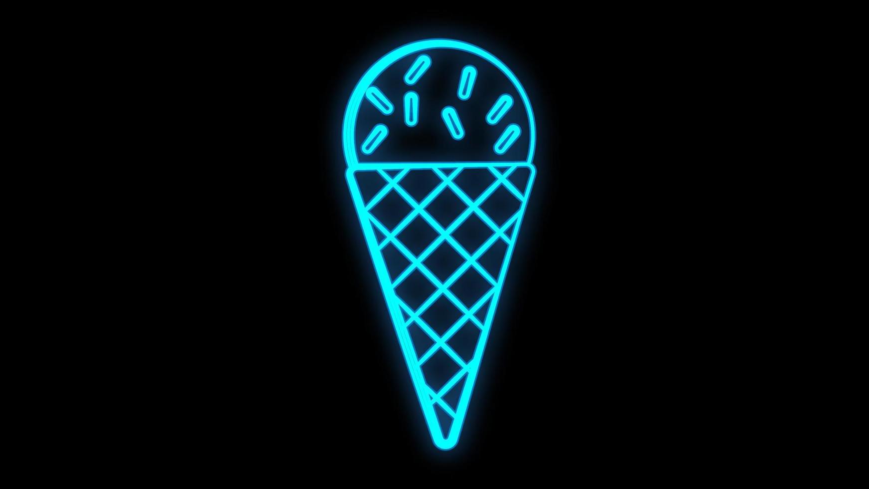 letrero de neón de helado. postre en cono de galleta sobre fondo de pared de ladrillo. anuncio brillante de la noche. ilustración vectorial en estilo neón para cafetería o tienda de dulces vector