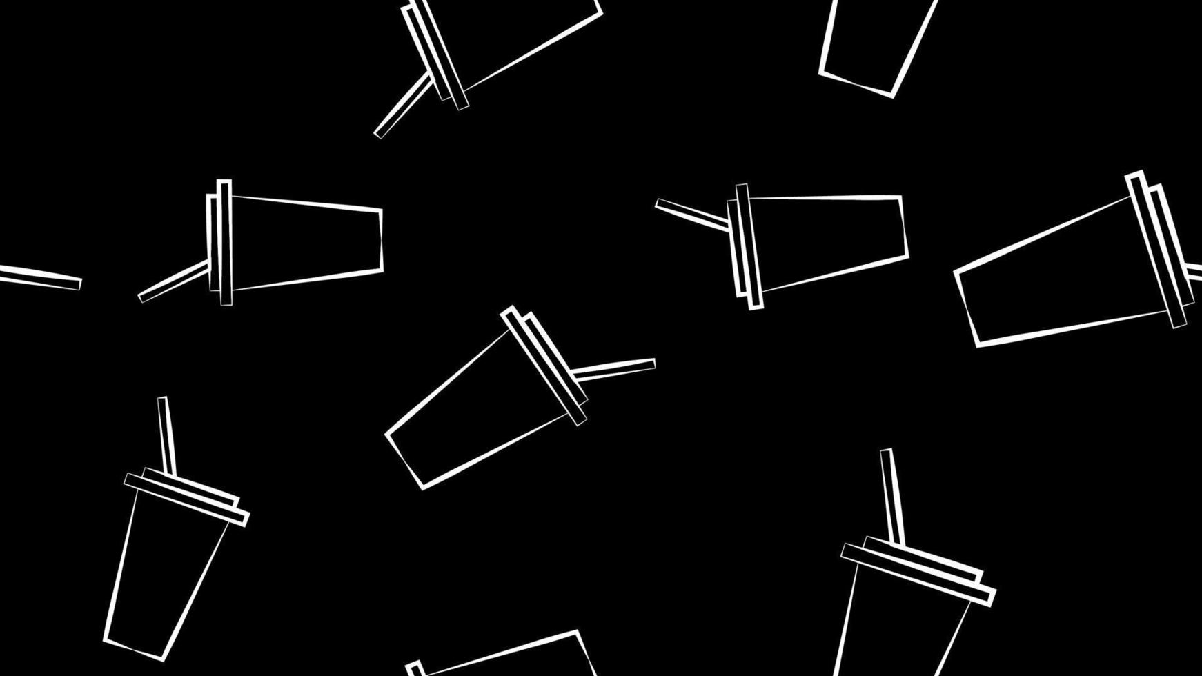 Milkshake icon isolated seamless pattern on black background. Plastic cup with lid and straw. Vector