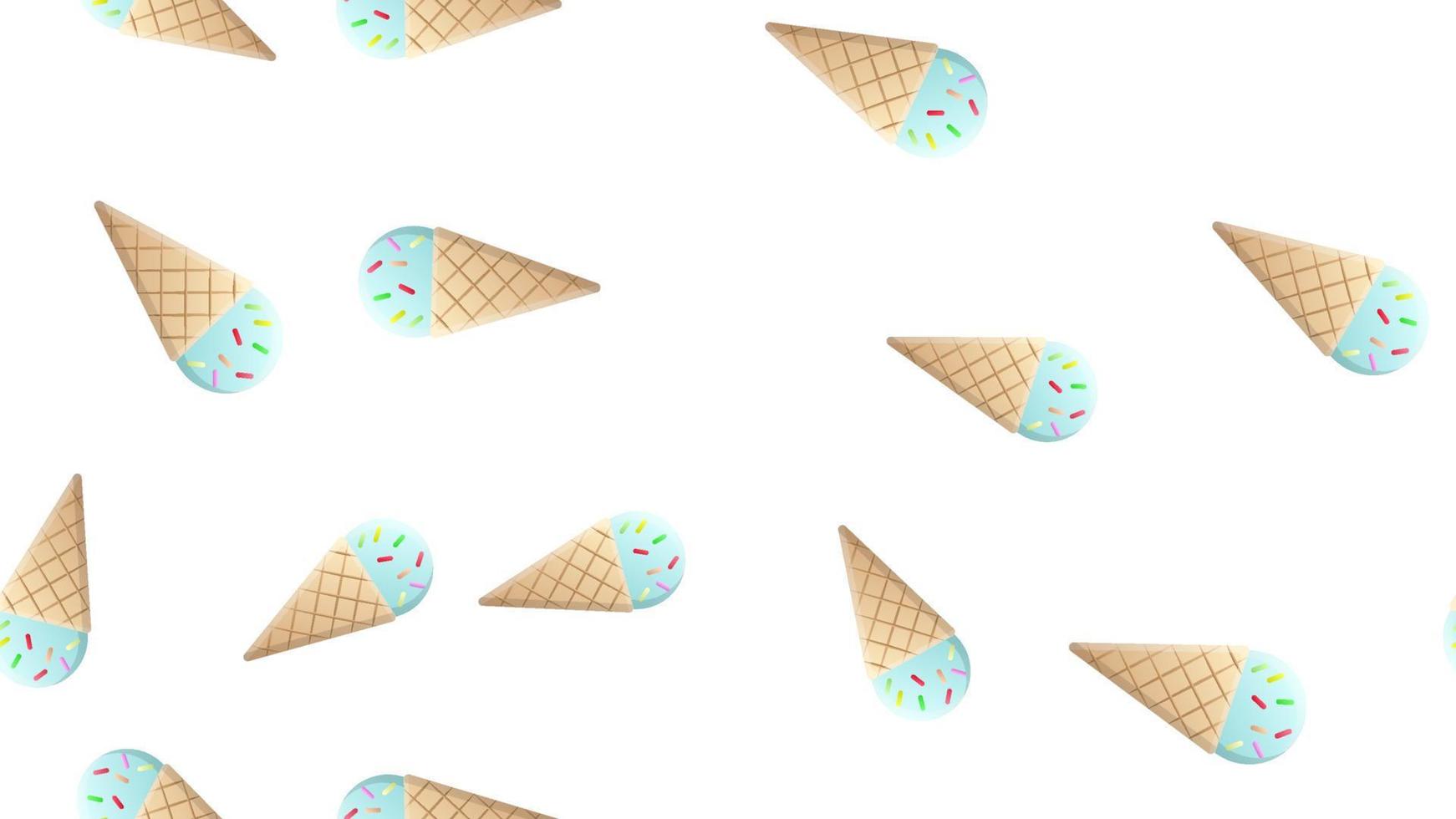 Seamless pattern with contour ice cream and hearts. Thin line flat design. Vector background