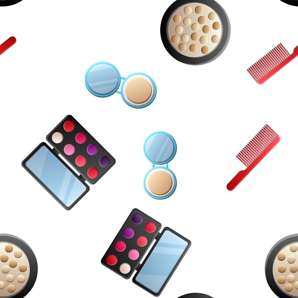 Cosmetic seamless pattern. Hand drawn cartoon doodle Vector seamless pattern with makeup items - nail polish, mirror, perfume