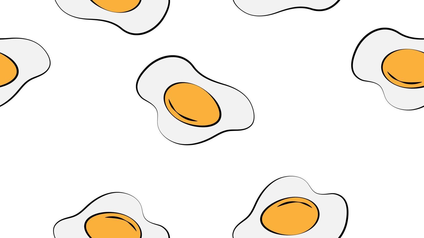 Food pattern with fried egg on black background. Ornament for textile and wrapping. Vector