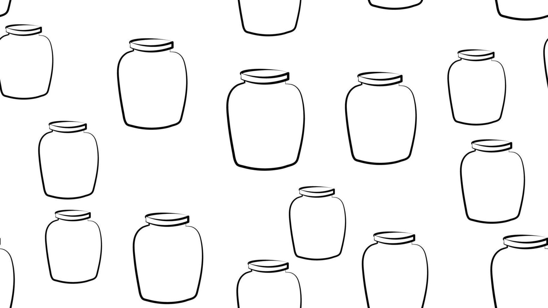 Jam seamless pattern with vector thin line icons. Glass jars with honey, jelly and other canned organic food. Homemade sweet preserves background