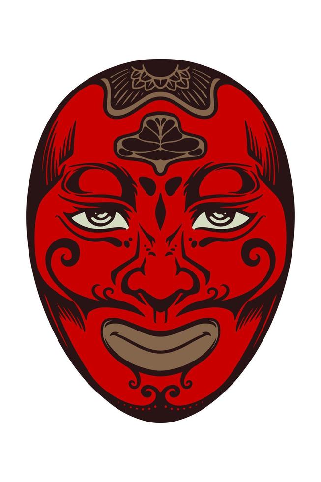 Hand drawn red japanese traditional mask isolated on white background. vector