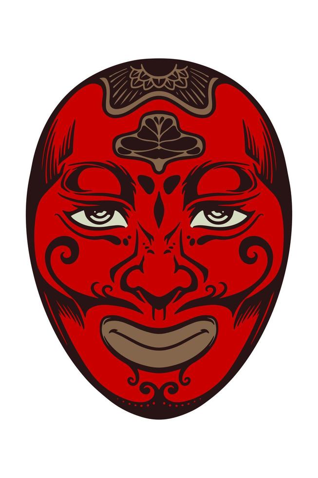 Hand drawn red japanese traditional mask isolated on white background. vector