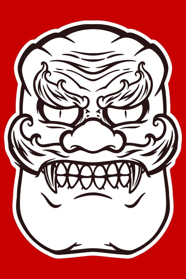Hand drawn white japanese traditional mask isolated on red background. vector