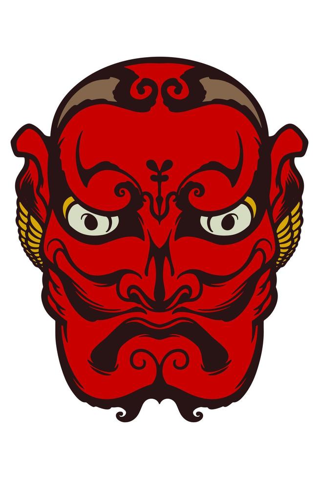 Hand drawn red japanese traditional mask isolated on white background. vector