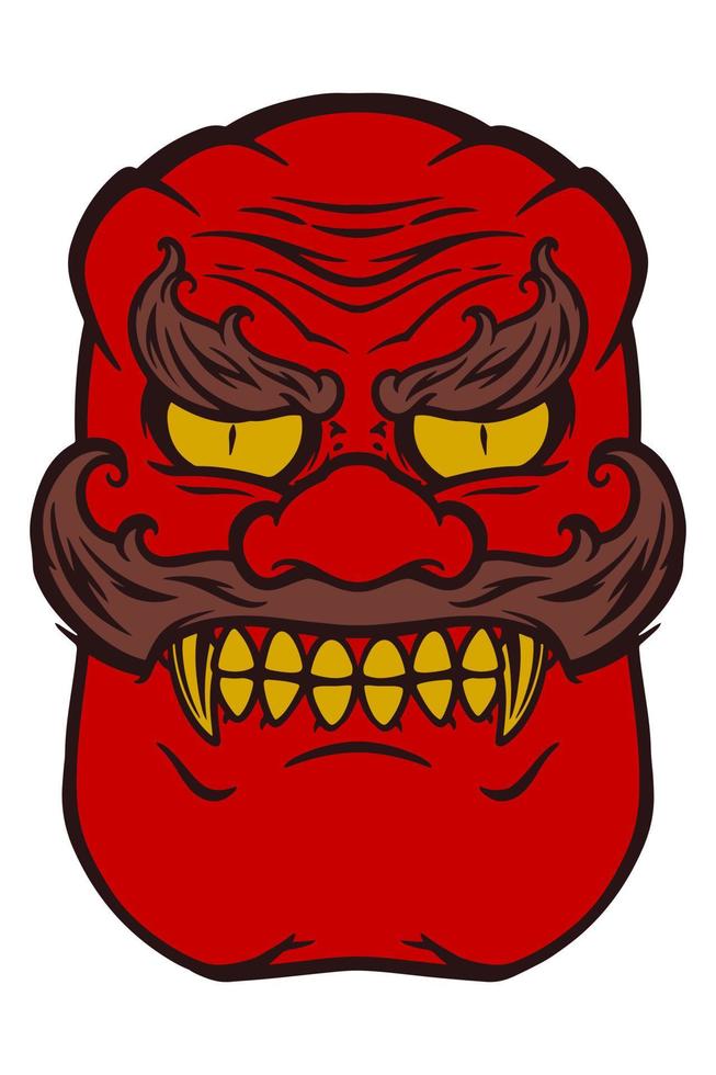 Hand drawn red japanese traditional mask isolated on white background. vector