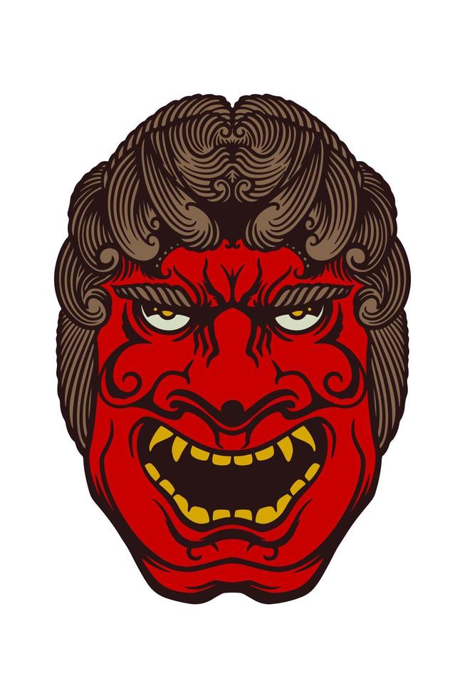 Hand drawn red japanese traditional mask isolated on white background. vector