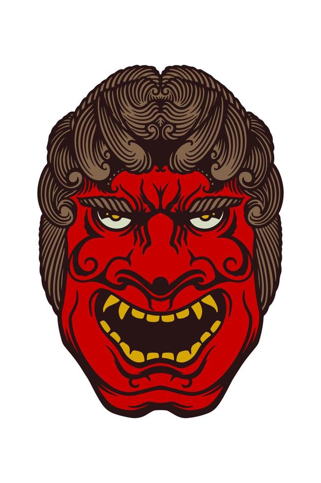 Hand drawn red japanese traditional mask isolated on white background. vector