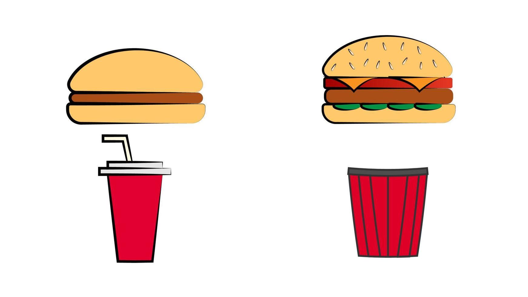 sándwich, hamburguesa, hamburguesa, hamburguesa con queso, perrito caliente, helado, papas fritas, palomitas de maíz. comida rápida americana. ilustración vectorial dibujada a mano. garabatos o estilo de dibujos animados. establecer vector