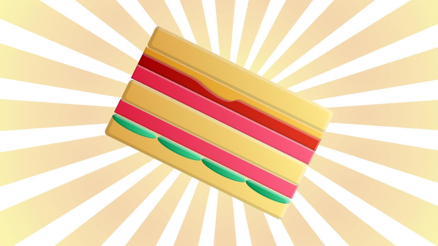 sándwich - linda imagen en color de dibujos animados. elementos de diseño gráfico para menú, embalaje, publicidad, afiche, folleto o fondo. ilustración vectorial de comida rápida vector