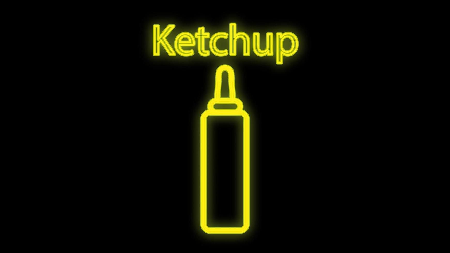 salsa de tomate sobre fondo negro, ilustración vectorial. letrero de neón con la inscripción ketchup. Amarillo neon. letrero inusual para una cafetería, restaurante. decoración para comida rápida vector