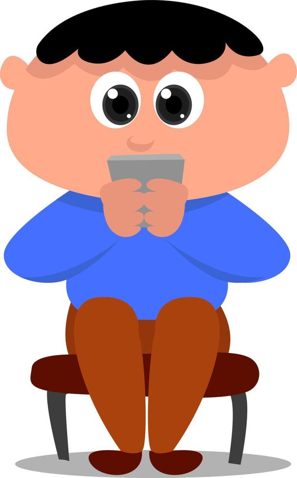 Child with a phone, illustration, vector on white background