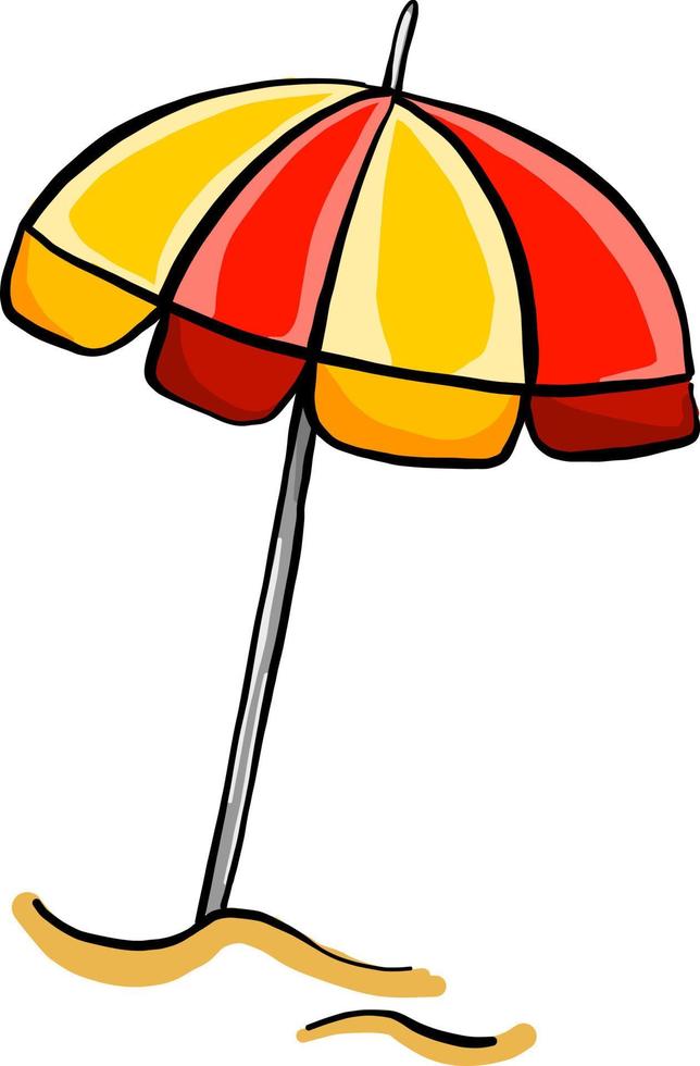 Umbrella on beach, illustration, vector on white background.