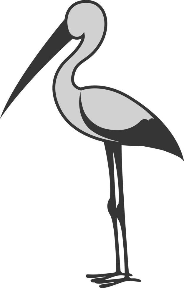 Cigüeña gris, ilustración, vector sobre fondo blanco.