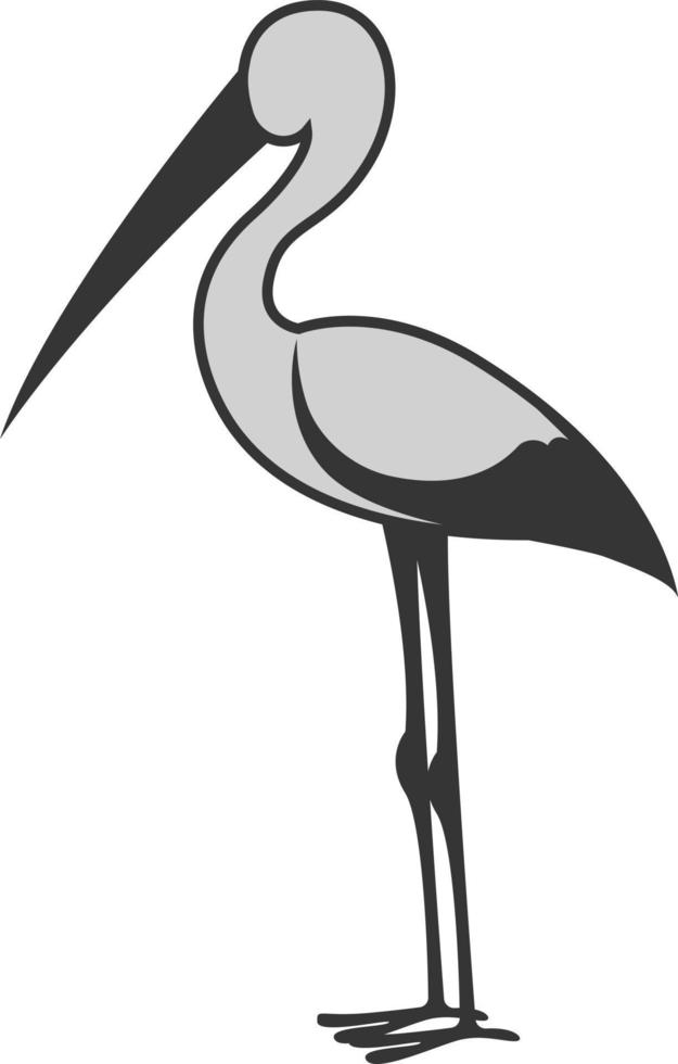 Grey stork, illustration, vector on white background.