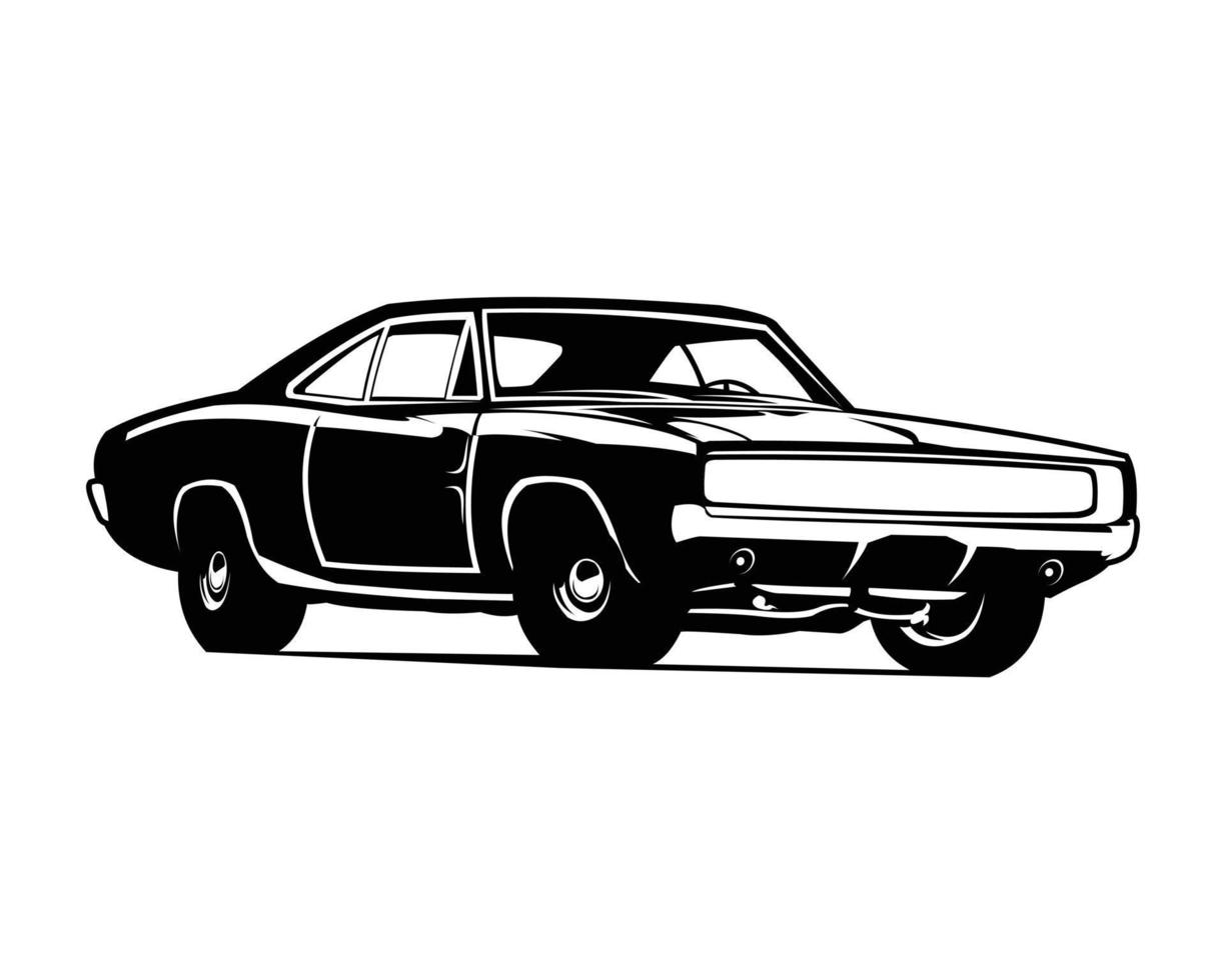 car best 1968 dodge hemi charger for logo, badge, emblem. isolated white background view from side. vector