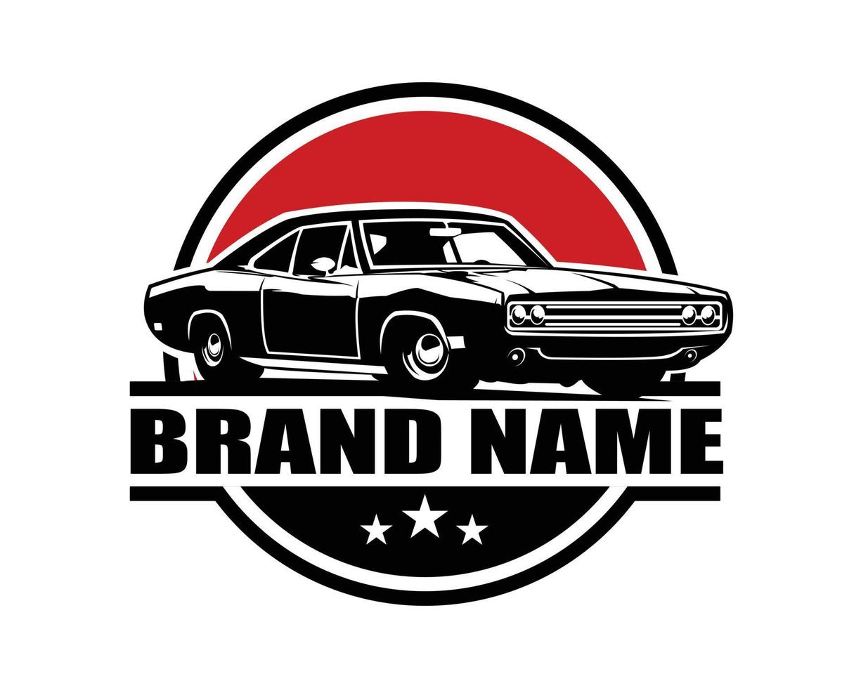 1970s dodge charger muscle car logo isolated on red background side view. vector illustration available in eps 10.