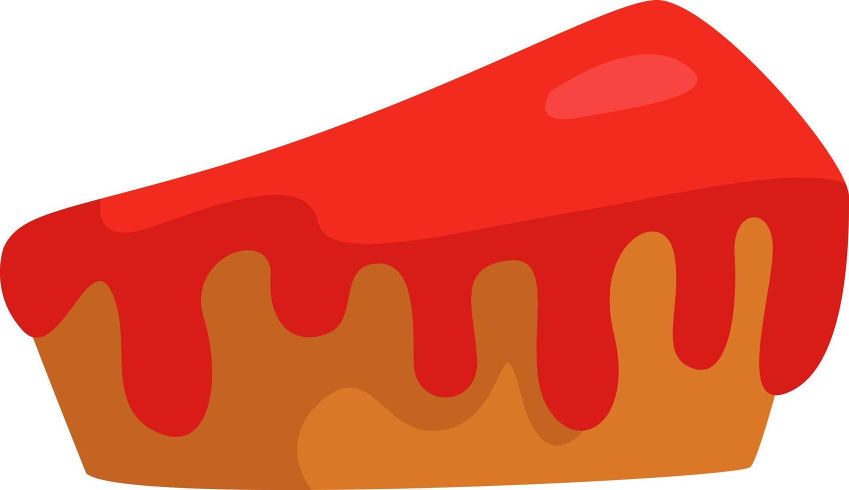 Slice of cake with red icing illustration vector on a white background.