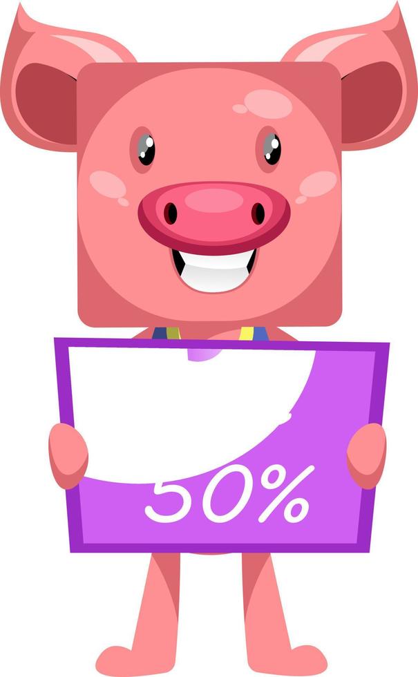 Pig with sale sign, illustration, vector on white background.