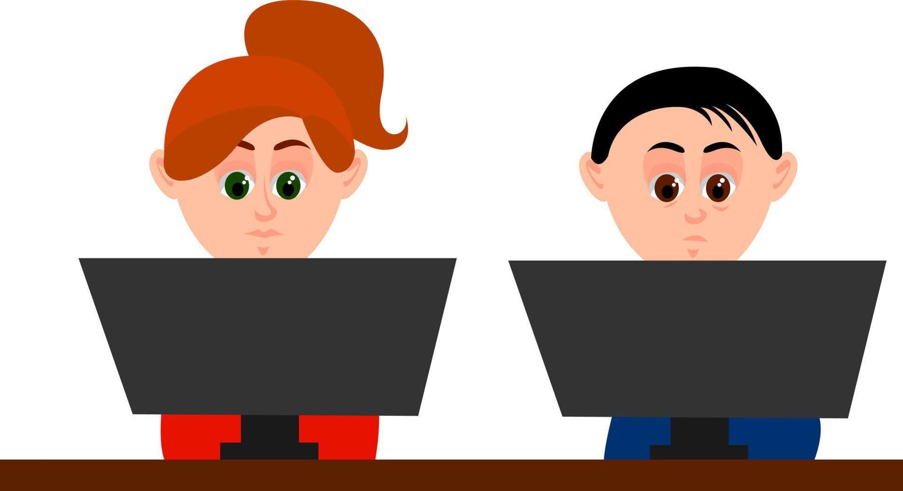 Man and woman at office, illustration, vector on white background.