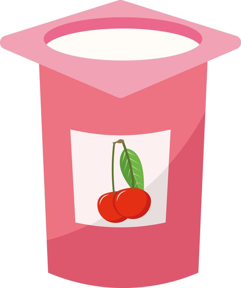 Pink yogurt with cherry, illustration, vector on white background