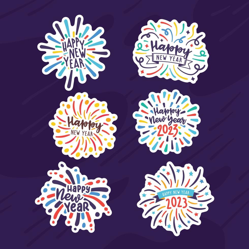 Fireworks Greeting Stickers Collection for New Year Celebration vector