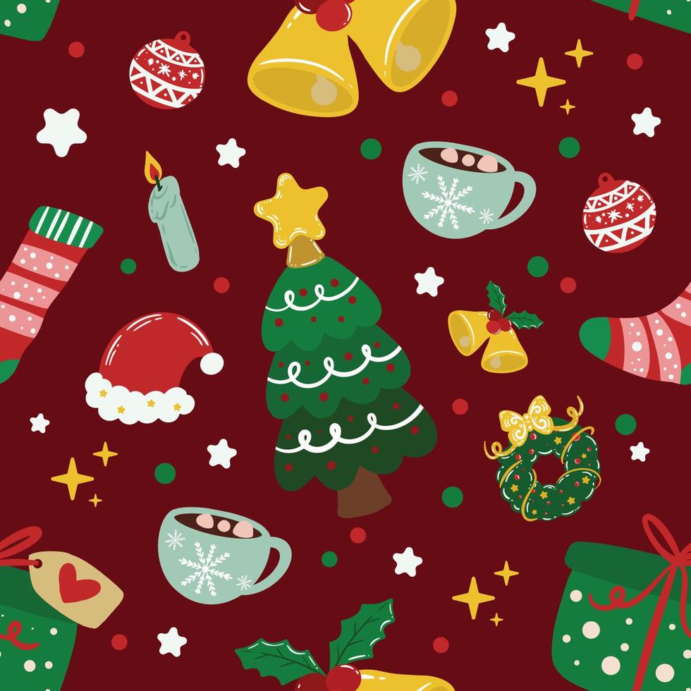 Doodle Christmas Seamless Pattern Background vector