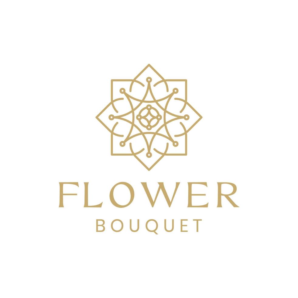 Gold Elegant Floral Flower Logo Design. Premium of Flower Boutique Symbol Sign Design Template vector