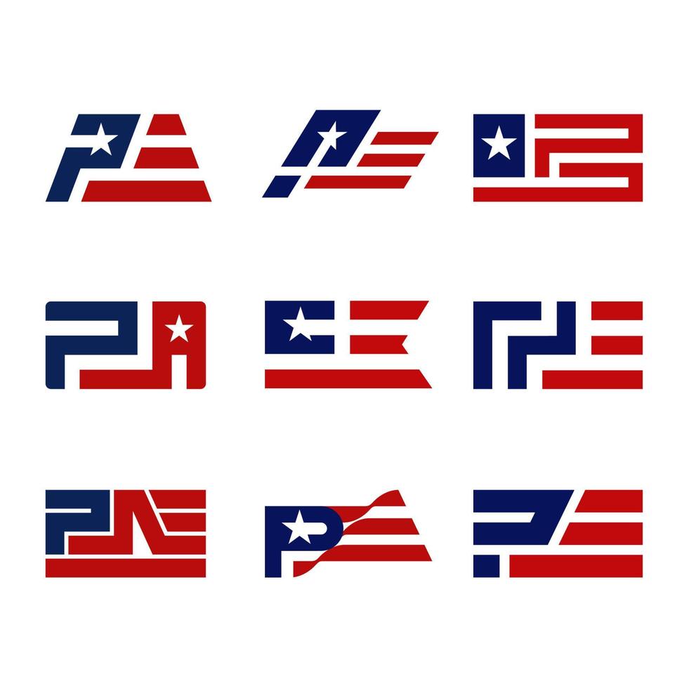 Vector Set of American Flag with Letter P Icon Logo Template