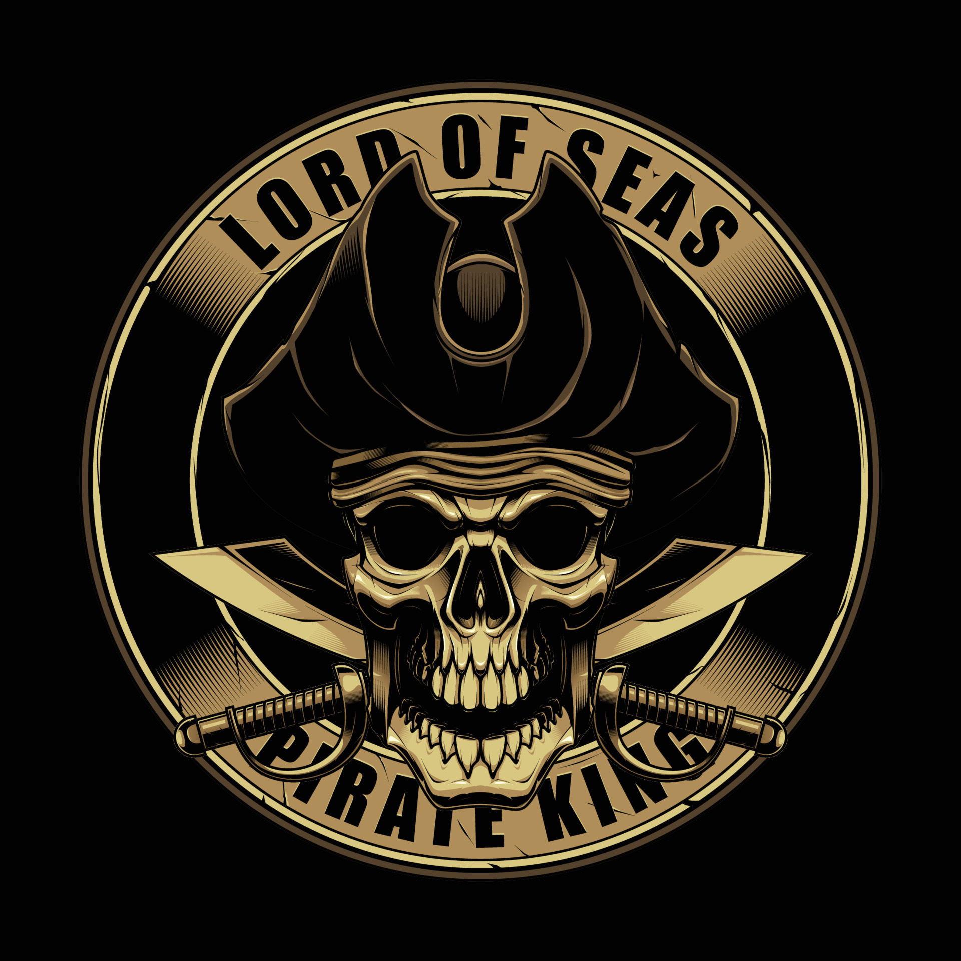 The Pirate King Lord of The Sea. The Golden Pirate Skull Vector ...