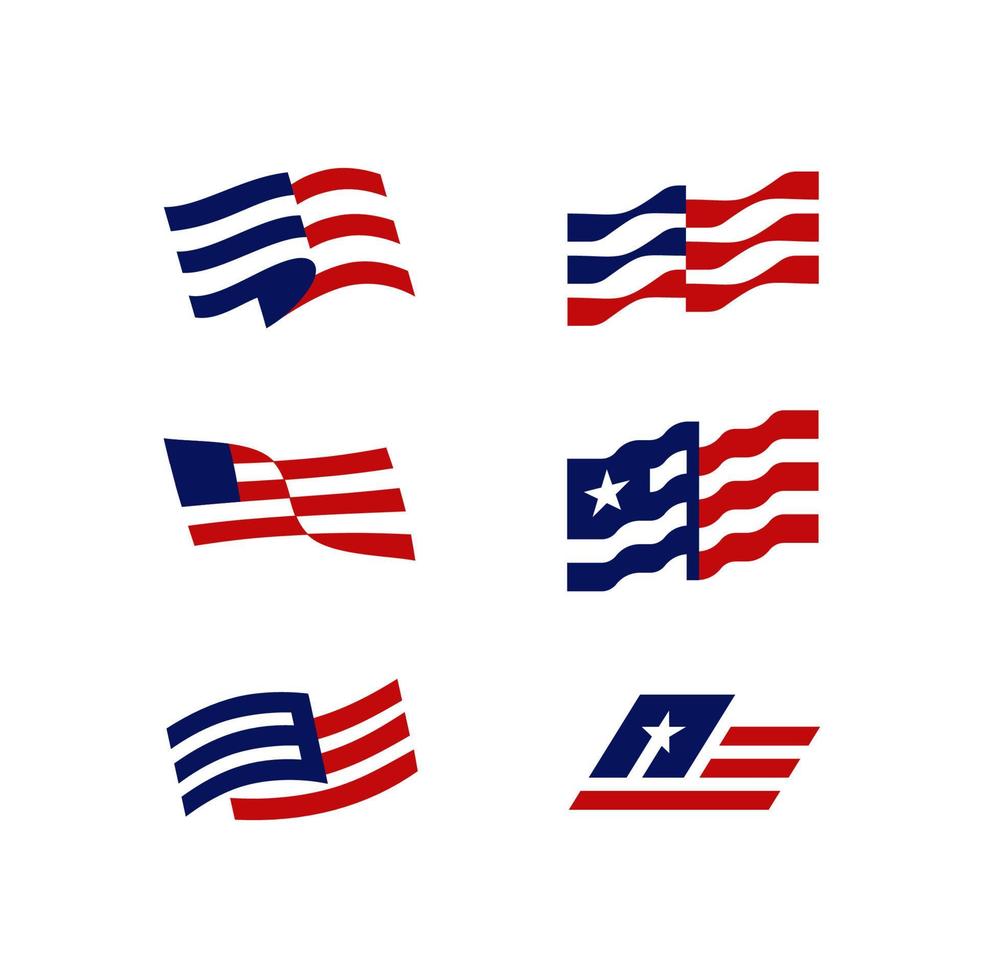 Set of American Flag. Icon. Print. Vector illustration.