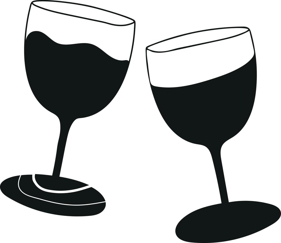 Wine glasses vector isolated illustration, black silhouette glasses on white background
