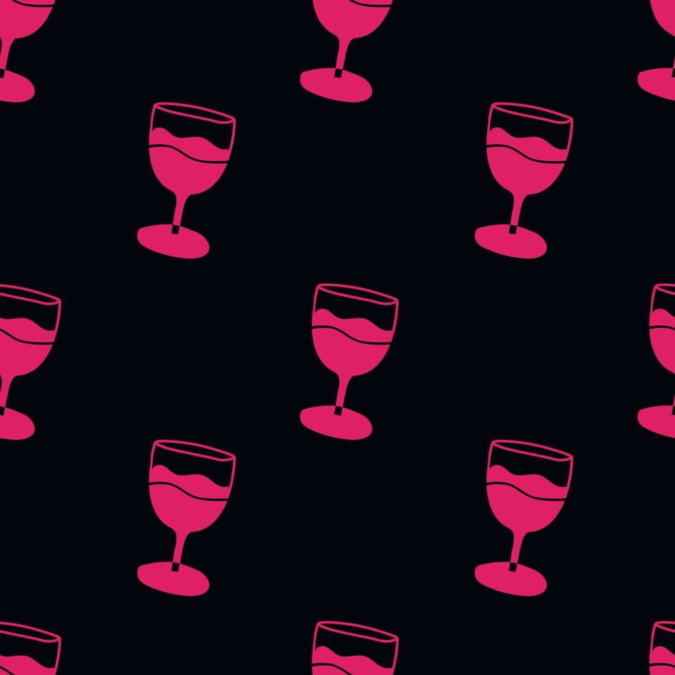 Wine glass seamless pattern, pink and black background, flat style vector