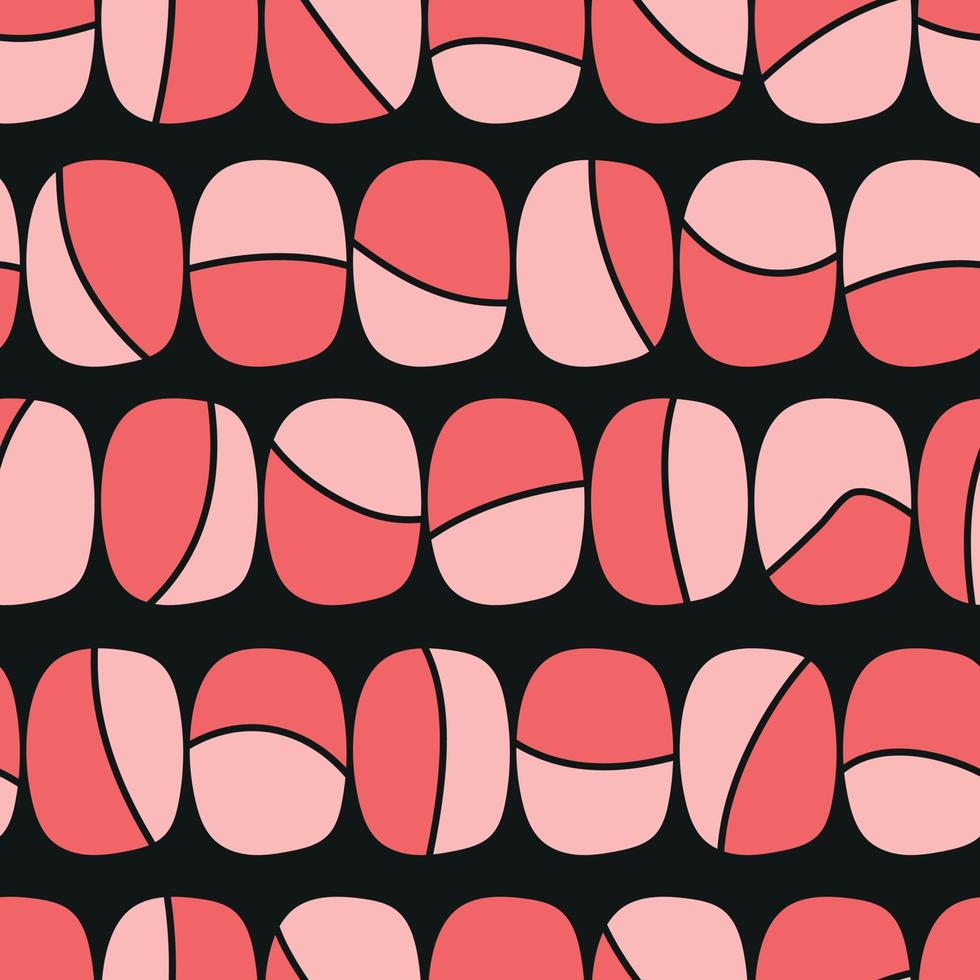 contrasting seamless pattern with rounded bicolor shapes, pink ovals on a black background vector