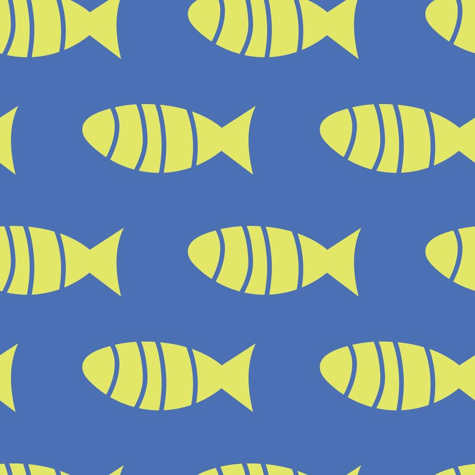 Vector fish seamless pattern, yellow sardines on a blue background, simple background, bright colors