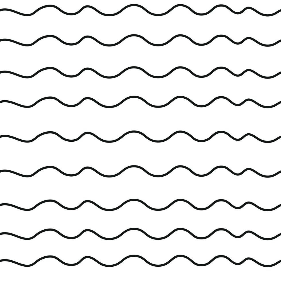 Doodle waves seamless pattern, minimalistic black and white background, hand drawn wavy lines vector