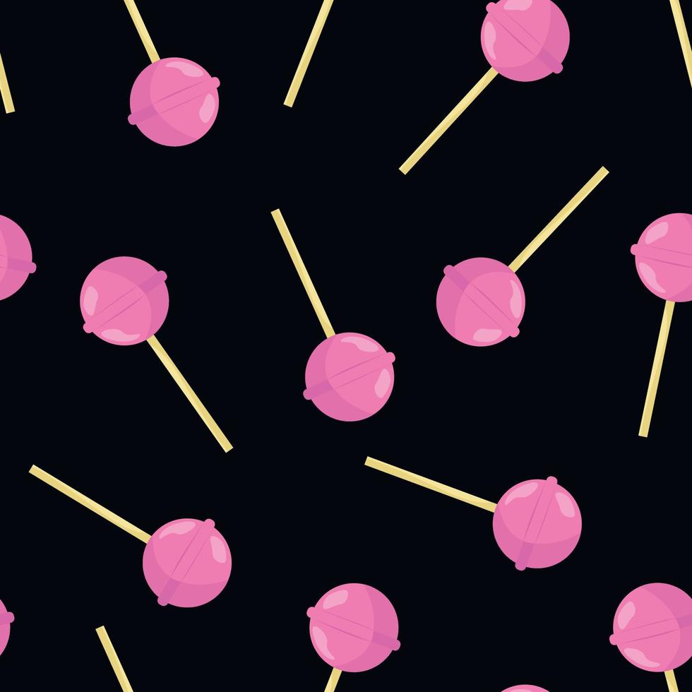 Seamless pattern lollipop, pink candies on a black background vector