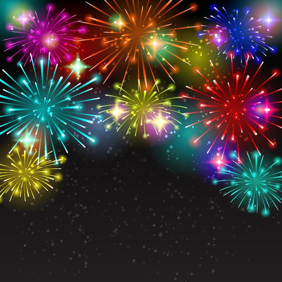 feliz año nuevo fuegos artificiales al aire libre vector