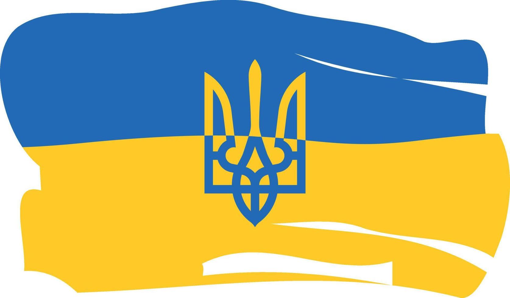 Flag of Ukraine with coat of arms, yellow-blue flag with jagged outlines, hand drawn vector