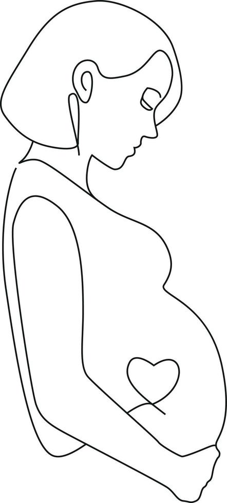 Line art Pregnancy minimalistic illustration, vector hand drawn woman pregnant silhouette