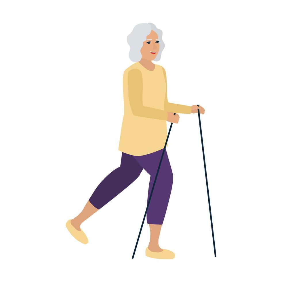 Active pensioners are engaged in sports walking on vacation in the park vector