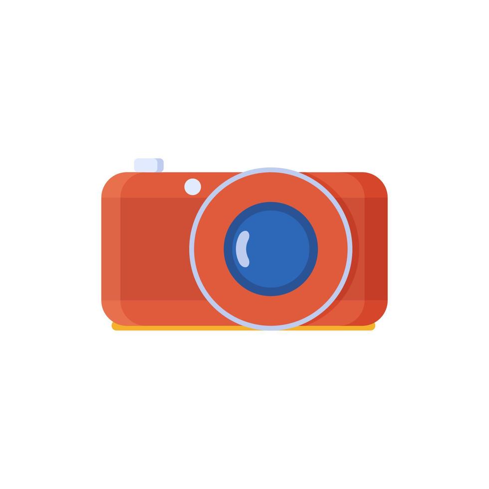 cámara retro en estilo de diseño plano. cámara de fotos con lente para viajar. icono para el diseño y el negocio de la fotografía vector